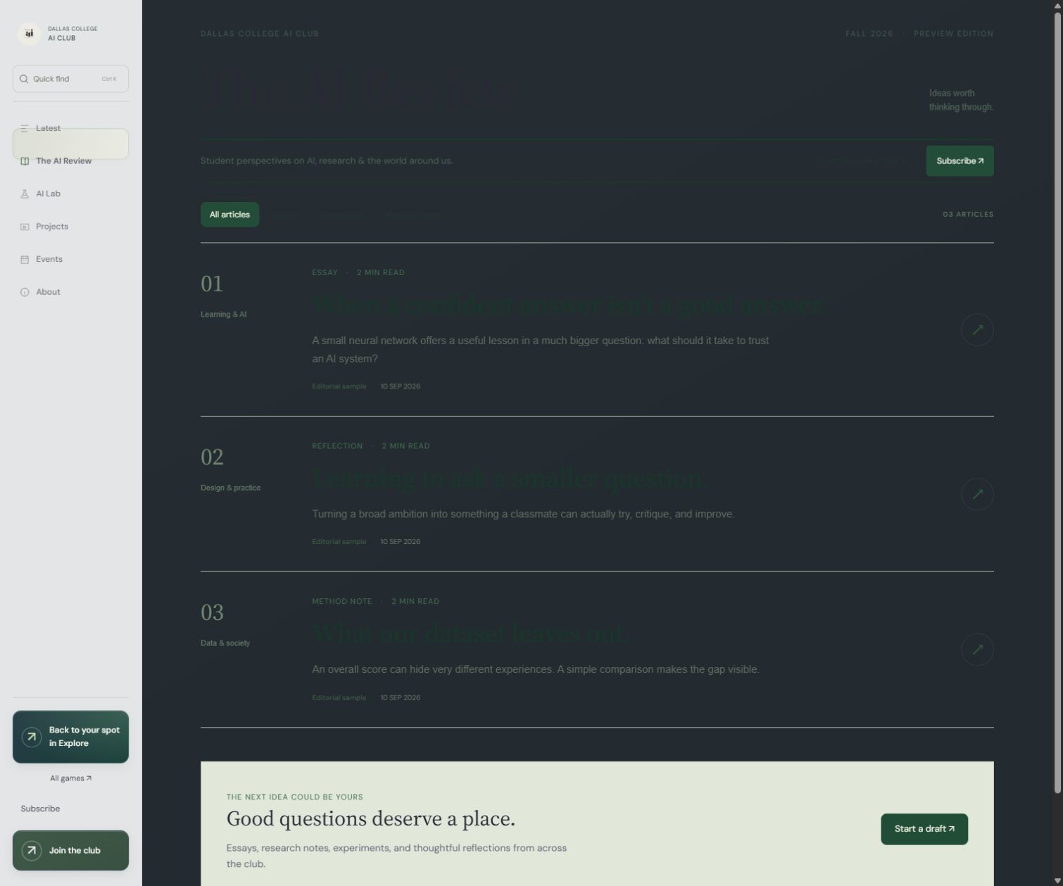 The AI Review page preview